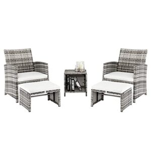 SAWQF 5pcs 2 Chairs 2 Footstools 1 Coffee Table Combination Sofa Gray Gradien for Your Front or Backyard Patio Furniture