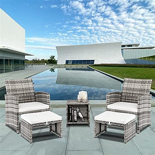 SAWQF 5pcs 2 Chairs 2 Footstools 1 Coffee Table Combination Sofa Gray Gradien for Your Front or Backyard Patio Furniture