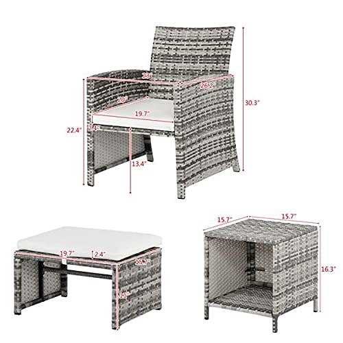 SAWQF 5pcs 2 Chairs 2 Footstools 1 Coffee Table Combination Sofa Gray Gradien for Your Front or Backyard Patio Furniture