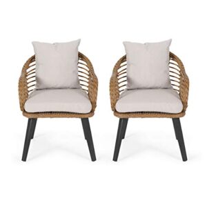 becky indoor wicker club chairs with cushions (set of 2), light brown and beige