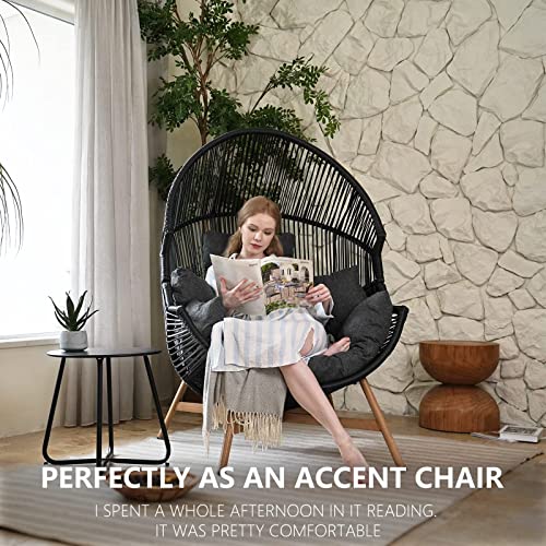 Grand patio Outdoor & Indoor Egg Chair, PE Rope Open Weave Stationary Conversation Chair Oversized Egg Basket Lounger Chair with Stand for Front Porch, Backyard, Living Room(Dark Grey, 1PC)