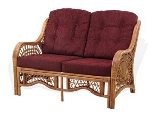malibu lounge loveseat sofa natural rattan wicker handmade design with dark brown cushions, colonial