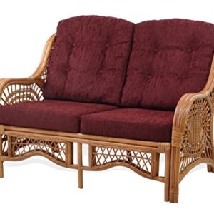 Malibu Lounge Loveseat Sofa Natural Rattan Wicker Handmade Design with Dark Brown Cushions, Colonial