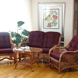 Malibu Lounge Loveseat Sofa Natural Rattan Wicker Handmade Design with Dark Brown Cushions, Colonial