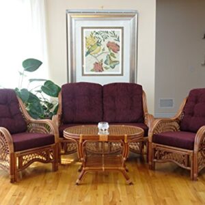 Malibu Lounge Loveseat Sofa Natural Rattan Wicker Handmade Design with Dark Brown Cushions, Colonial