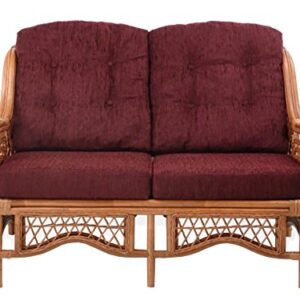 Malibu Lounge Loveseat Sofa Natural Rattan Wicker Handmade Design with Dark Brown Cushions, Colonial