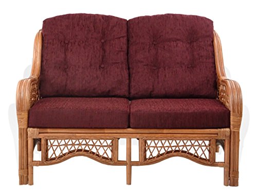 Malibu Lounge Loveseat Sofa Natural Rattan Wicker Handmade Design with Dark Brown Cushions, Colonial