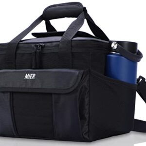 MIER Large Lunch Box for Men, 18 Cans Soft Lunchbox Cooler Bag Insulated Lunch Bags for Adults Work Beach Travel, Top Flap & Multiple Pockets, Black