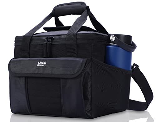 MIER Large Lunch Box for Men, 18 Cans Soft Lunchbox Cooler Bag Insulated Lunch Bags for Adults Work Beach Travel, Top Flap & Multiple Pockets, Black