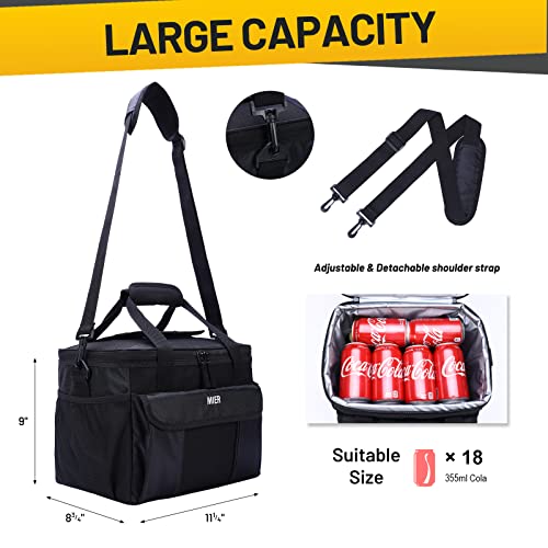 MIER Large Lunch Box for Men, 18 Cans Soft Lunchbox Cooler Bag Insulated Lunch Bags for Adults Work Beach Travel, Top Flap & Multiple Pockets, Black