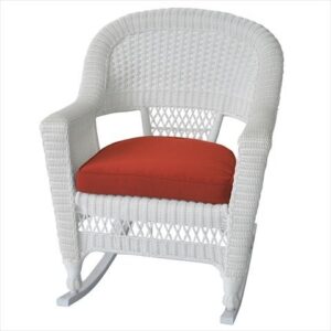 jeco rocker wicker chair with red cushion, set of 2, white