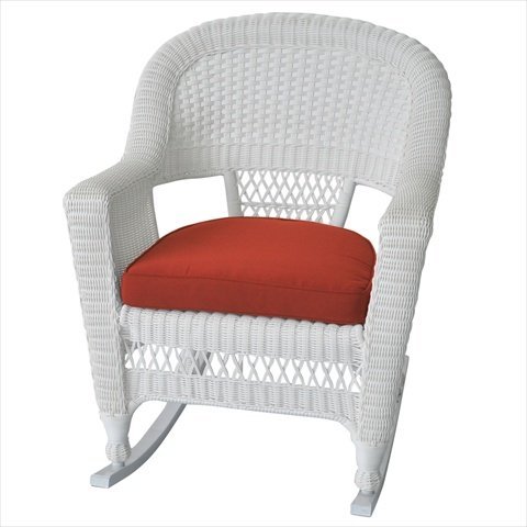 Jeco Rocker Wicker Chair with Red Cushion, Set of 2, White