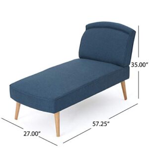 Christopher Knight Home Carisia Mid-Century Modern Fabric Chaise Lounge, Navy Blue / Natural