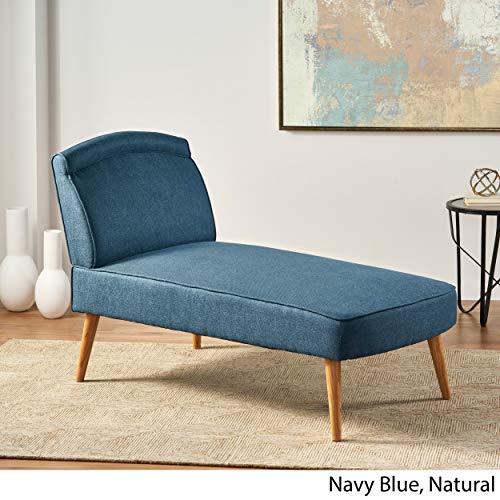 Christopher Knight Home Carisia Mid-Century Modern Fabric Chaise Lounge, Navy Blue / Natural