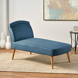 Christopher Knight Home Carisia Mid-Century Modern Fabric Chaise Lounge, Navy Blue / Natural