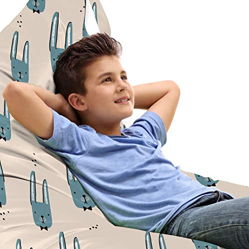 Lunarable Bunny Lounger Chair Bag, Pattern Hand-Drawn Rabbit Faces with Bowties, High Capacity Storage with Handle Container, Lounger Size, Slate Blue Beige