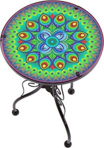 22″ peacock design glass & metal side table by trademark innovations