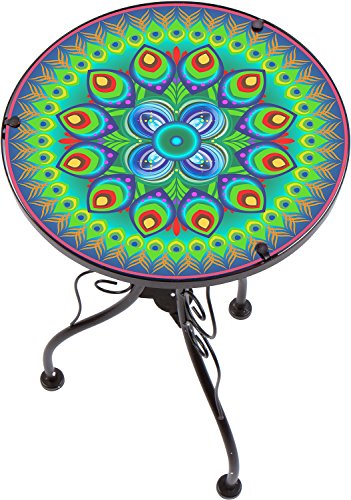 22" Peacock Design Glass & Metal Side Table by Trademark Innovations