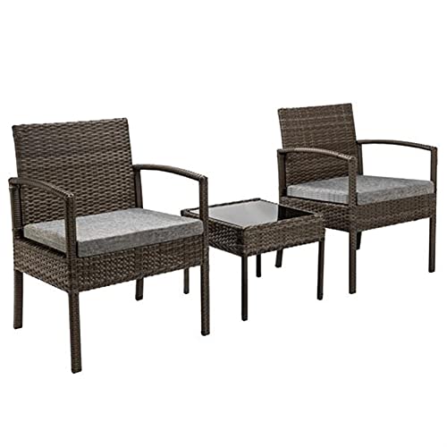 SAWQF in Stock 3 Piece Patio Furniture Set Wicker Rattan Outdoor Patio Conversation Set 2 Cushioned Chairs & End Table