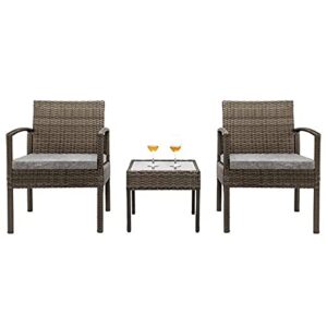 SAWQF in Stock 3 Piece Patio Furniture Set Wicker Rattan Outdoor Patio Conversation Set 2 Cushioned Chairs & End Table
