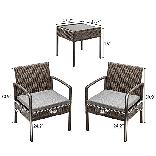SAWQF in Stock 3 Piece Patio Furniture Set Wicker Rattan Outdoor Patio Conversation Set 2 Cushioned Chairs & End Table