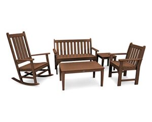 polywood vineyard 5-piece bench & rocking chair set (teak)