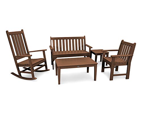 POLYWOOD Vineyard 5-Piece Bench & Rocking Chair Set (Teak)