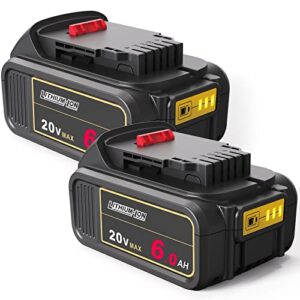 2-pack 6.0ah replacement battery for dewalt 20v battery dcb206 dcb204 dcb204-2 dcb203 dcb201 dcb200 dcb207 dcb208 dcb210, compatible with 5.0ah/10.0ah dewalt 20v max battery and dewalt 20 volt tools
