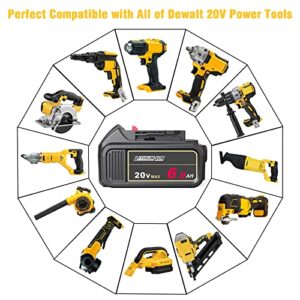 2-Pack 6.0Ah Replacement Battery for Dewalt 20V Battery DCB206 DCB204 DCB204-2 DCB203 DCB201 DCB200 DCB207 DCB208 DCB210, Compatible with 5.0Ah/10.0Ah Dewalt 20V Max Battery and Dewalt 20 Volt Tools