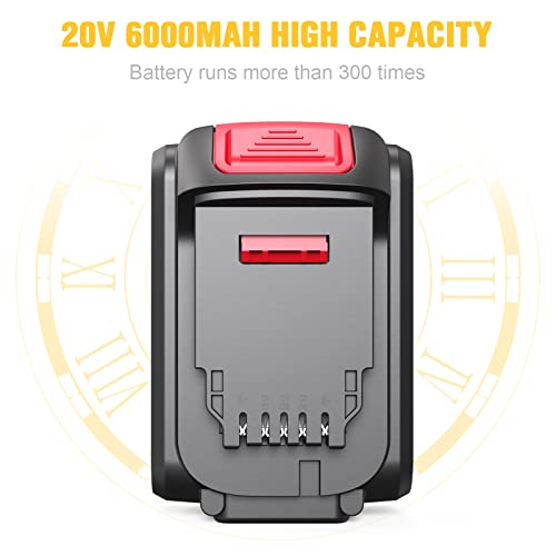 2-Pack 6.0Ah Replacement Battery for Dewalt 20V Battery DCB206 DCB204 DCB204-2 DCB203 DCB201 DCB200 DCB207 DCB208 DCB210, Compatible with 5.0Ah/10.0Ah Dewalt 20V Max Battery and Dewalt 20 Volt Tools