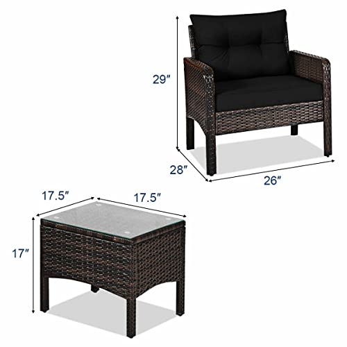 SAWQF 3 PCS Outdoor Rattan Conversation Set Patio Garden Cushioned Sofa Chair Coffee Table (Color : E)