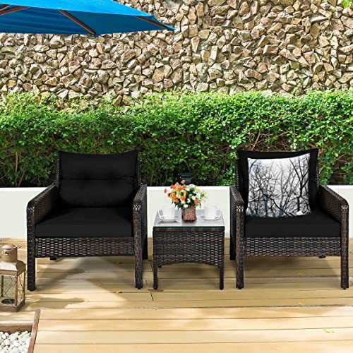 SAWQF 3 PCS Outdoor Rattan Conversation Set Patio Garden Cushioned Sofa Chair Coffee Table (Color : E)