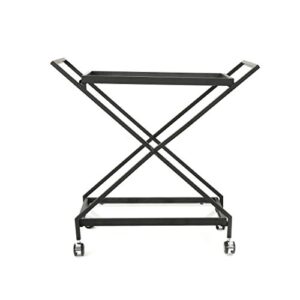 christopher knight home annika outdoor bar cart with tempered glass shelves, black powder coated iron