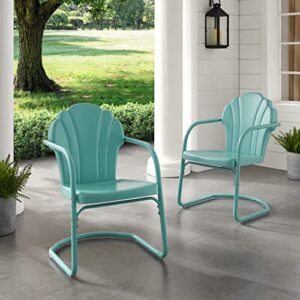 Crosley Furniture CO1029-BL Tulip Retro Outdoor Metal 2-Piece Armchair Set, Pastel Blue Satin