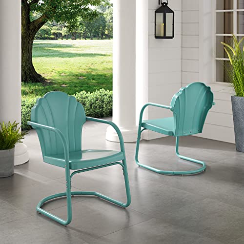 Crosley Furniture CO1029-BL Tulip Retro Outdoor Metal 2-Piece Armchair Set, Pastel Blue Satin