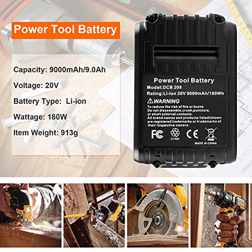 20-Volt Upgrade High-Output 9.0Ah Long-Lasting Battery for DEWALT 20V Max XR DCB200 DC203 DCB204 DCB205 DCB206 DCB209 DCD/DCF/DCG Series Tool Battery