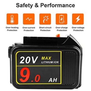 20-Volt Upgrade High-Output 9.0Ah Long-Lasting Battery for DEWALT 20V Max XR DCB200 DC203 DCB204 DCB205 DCB206 DCB209 DCD/DCF/DCG Series Tool Battery