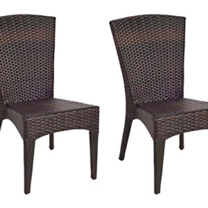 Safavieh Patio Collection New Port Wicker Stackable Outdoor Chairs, Brown, Set of 2