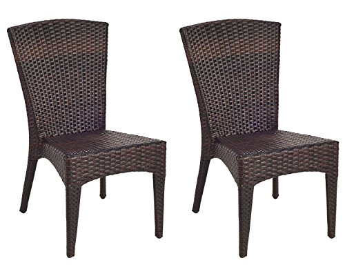 Safavieh Patio Collection New Port Wicker Stackable Outdoor Chairs, Brown, Set of 2