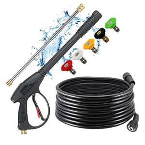 selkie pressure washer gun with extension wand and 26″ hose, pressure washer gun with 26inch pressure washer hose,16inch extension wand, 5 nozzle tips, and m22 15mm & m22 14mm fitting, 4000 psi