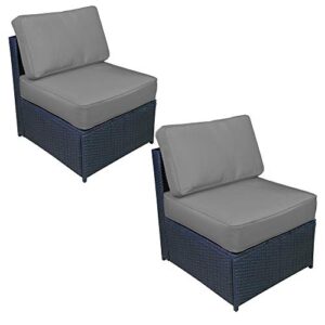 mcombo patio outdoor furniture 2-piece black wicker sofa club chairs loveseat rattan conversation chair middle chair with cushions 6085 (grey)