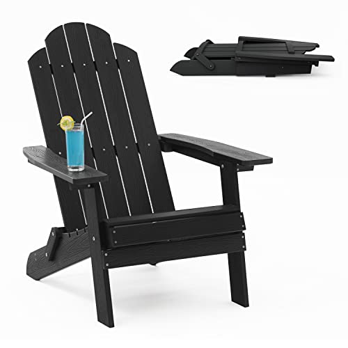 Folding Adirondack Chair Weather Resistant Plastic Fire Pit Chairs Adorondic Plastic Outdoor Chairs for Firepit Area Seating Lifetime