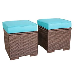 oc orange-casual patio ottoman outdoor footstools small footrest seat w/removable cushions (blue)