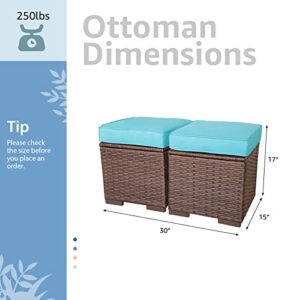 OC Orange-Casual Patio Ottoman Outdoor Footstools Small Footrest Seat w/Removable Cushions (Blue)