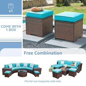 OC Orange-Casual Patio Ottoman Outdoor Footstools Small Footrest Seat w/Removable Cushions (Blue)