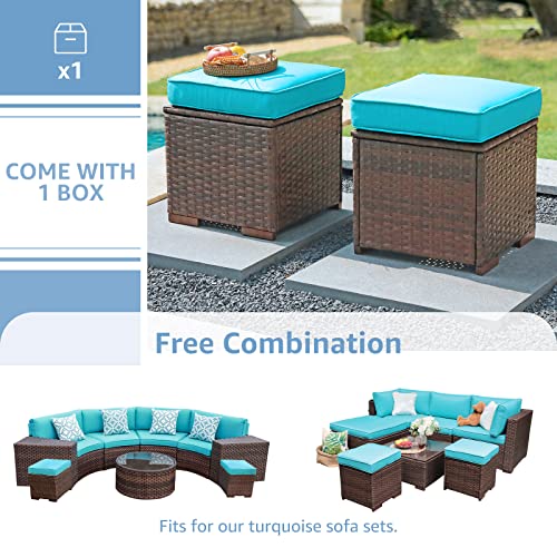 OC Orange-Casual Patio Ottoman Outdoor Footstools Small Footrest Seat w/Removable Cushions (Blue)