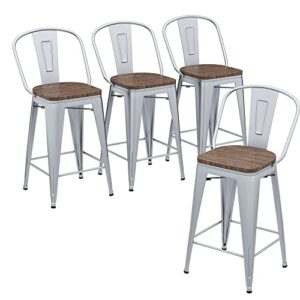 andeworld metal bar stools counter height stools dining chairs high back industrial barstools set of 4 (30inch,silver)