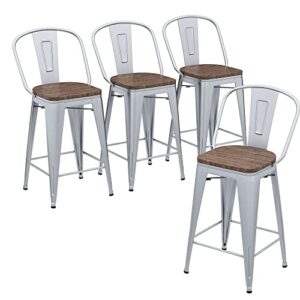 Andeworld Metal Bar Stools Counter Height Stools Dining Chairs High Back Industrial Barstools Set of 4 (30inch,Silver)