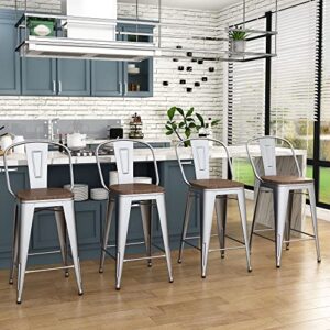 Andeworld Metal Bar Stools Counter Height Stools Dining Chairs High Back Industrial Barstools Set of 4 (30inch,Silver)