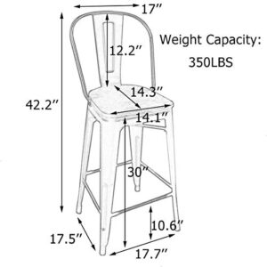 Andeworld Metal Bar Stools Counter Height Stools Dining Chairs High Back Industrial Barstools Set of 4 (30inch,Silver)